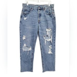 Old Navy High Rise Slouchy Straight Jeans Womens Size 8 Raw Hem 100% Cotton